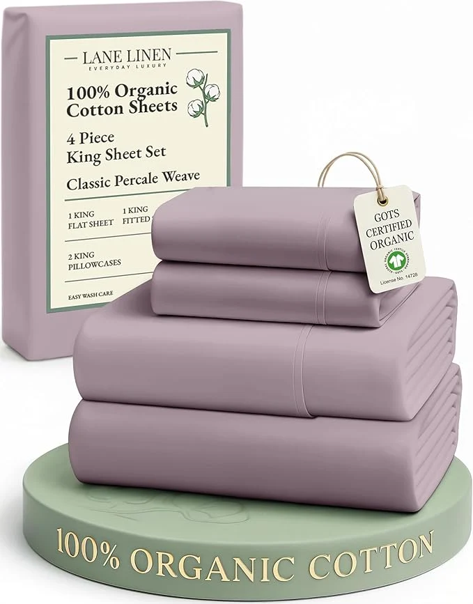 High-Quality LANE LINEN Organic Cotton King Size Bed Sheets Sustainably Produced Okeo Tex Cotton Sheets King Luxury Hotel Percale Soft amp Comfy Comes in Variety of Colors -Lilac Crafted