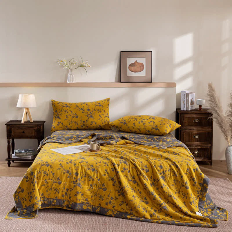 Premium Ownkoti Yellow Floral Double-layer Cotton Summer Quilt Relaxed