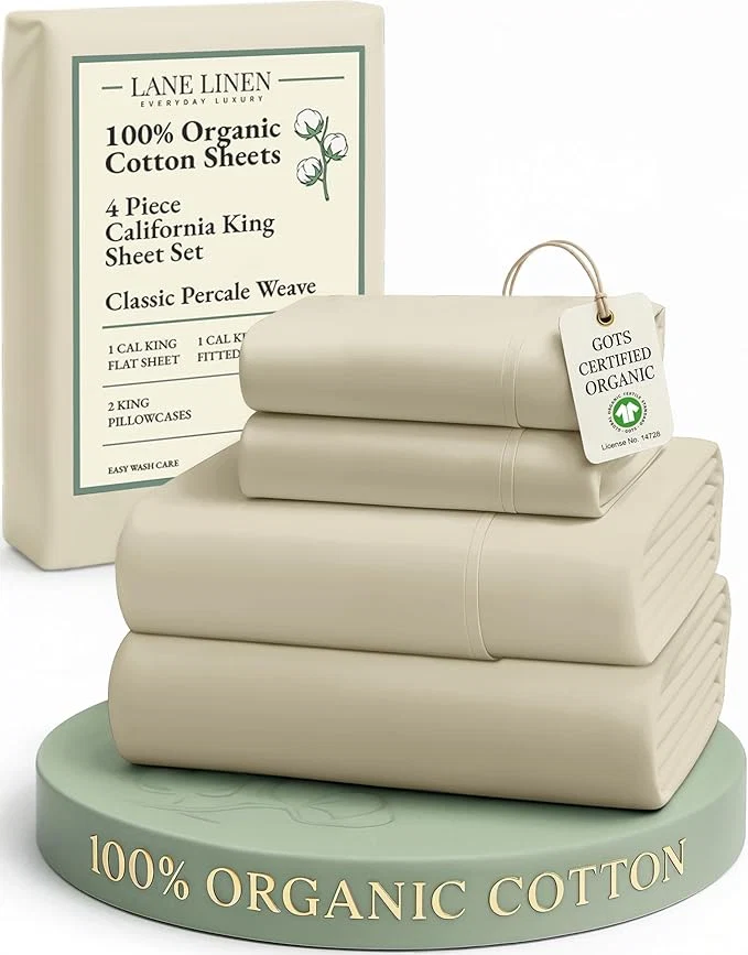 Outstanding LANE LINEN Organic Cotton Fully Elasticized California King Sheet Set Low Pilling Fade Resistant Machine Washable Naturally Cooling Cal King Bedding Set Soft amp Comfy Cotton Sheets – Linen Premium Material