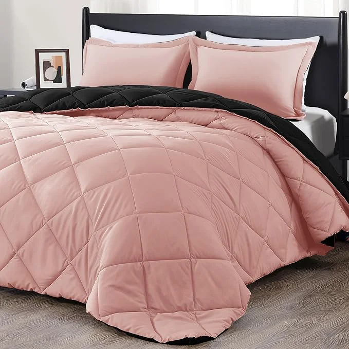 Effective downluxe Queen Comforter Set – Pink and Black Queen Comforter Soft Bedding Sets for All Seasons -3 Pieces – 1 Comforter 88 quot x92 quot and 2 Pillow Shams 20 quot x26 quot Quality