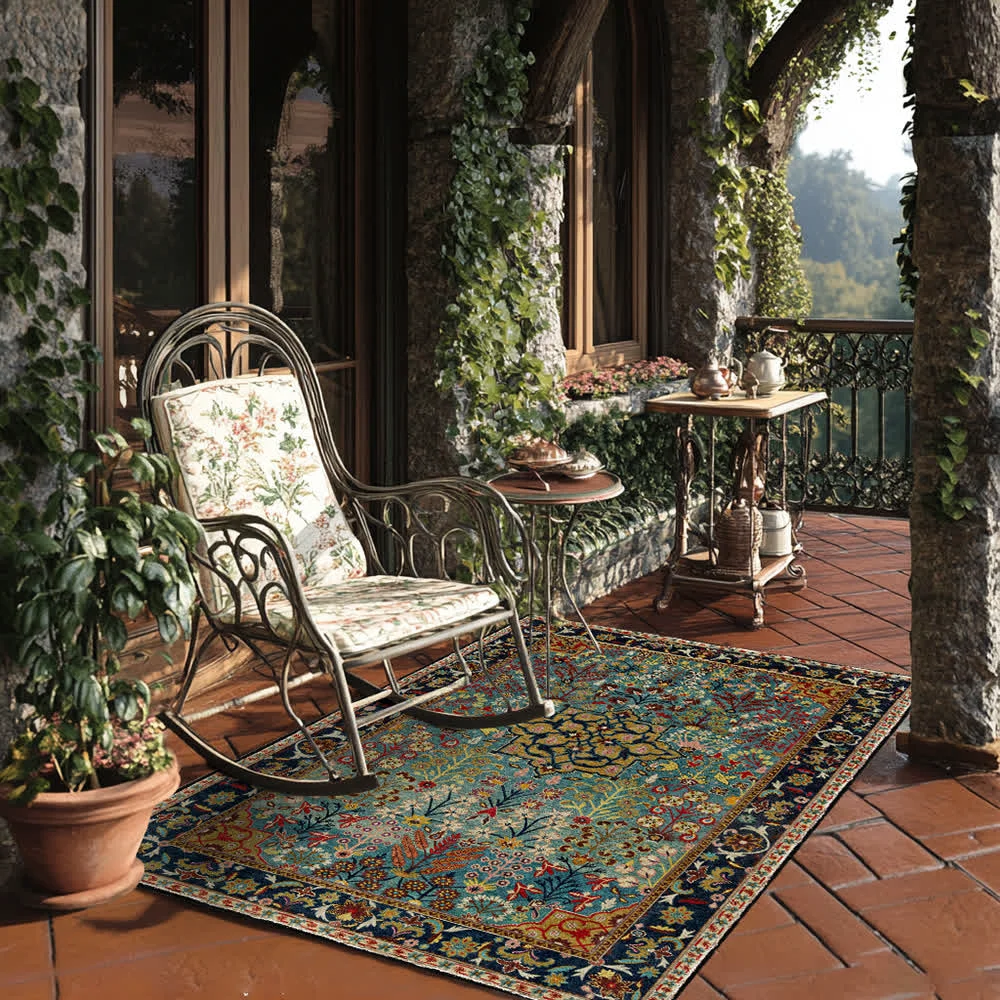 Long-Lasting Ownkoti Bohemian Floral Anti-slip Indoor Outdoor Rug High-End