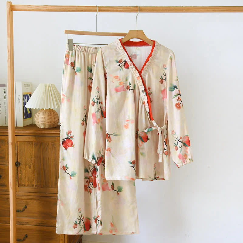 Soft Ownkoti Bamboo Fiber Pomegranate Flower Pajama Set Organic