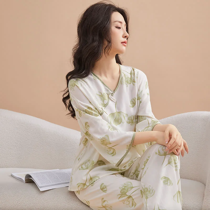 First-Class Ownkoti Knotted Buttons Refresh Floral Loungewear Set Premium Material