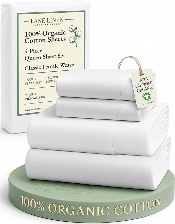 Easy-to-Use LANE LINEN Eco Friendly Organic Cotton Queen Sheet Set Soft amp Comfy Fully Elasticized 15 quot Deep Pocket Bed Sheets Low Pill Naturally Cooling Machine Wash Sábanas Queen- White Bed Sheets Modern