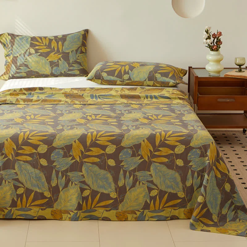 Sustainable Ownkoti Leaf Cotton Jacquard Reversible Sheet Coverlet Recyclable