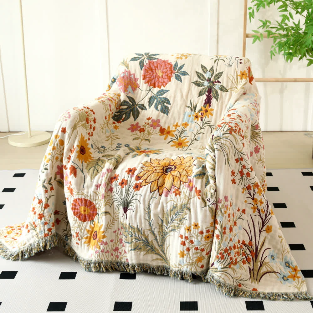 Official Ownkoti Rural Floral Cotton Gauze Reversible Blanket Practical