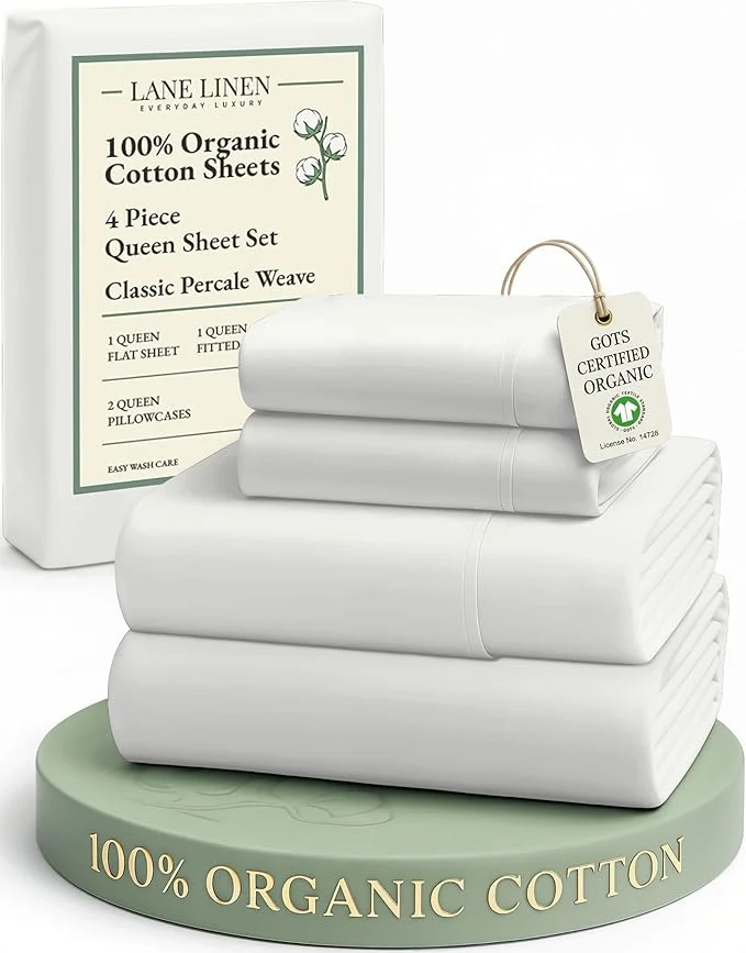 Contemporary LANE LINEN Organic Cotton Queen Sheet Set 4Pc Cotton Sheets Queen Size Bed Set Soft Percale Weave Deep Pocket Queen Sheets Hotel-Quality Bed Sheets Queen Size – Glacier Grey