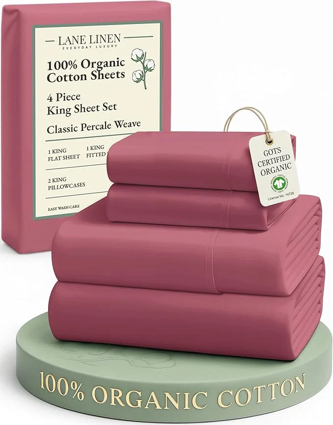 Outstanding LANE LINEN Organic Cotton Bedsheets King Size Bed Soft amp Comfy Luxury Hotel Style Percale Cooling Sheets King Size Oeko Tex Sustainably Produced Cotton Sheets- Mineral Red Premium