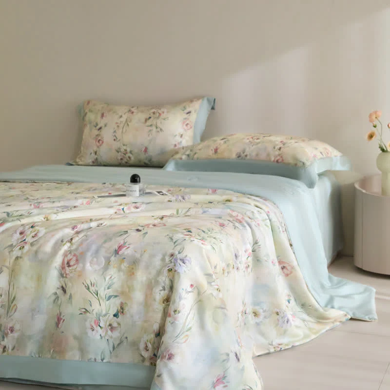 Genuine Ownkoti Luxurious Floral Lyocell Fiber Summer Silky Quilt Smooth