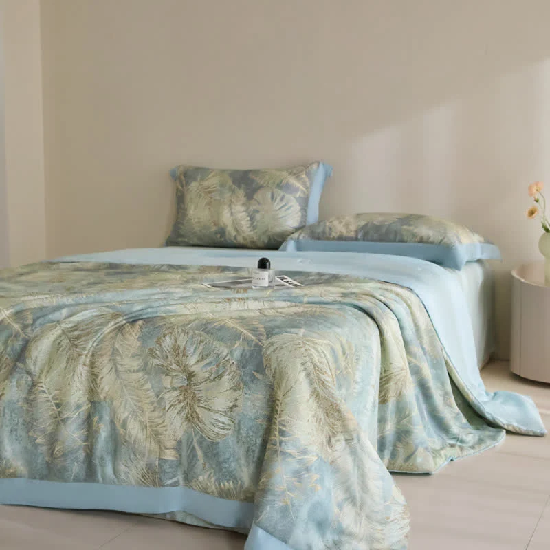 Fashionable Ownkoti Leaf Print Lyocell Fiber Summer Silky Quilt Verified