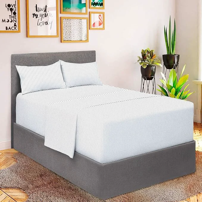 Crafted Mellanni Extra Deep Queen Sheets – 4 PC Iconic Collection Bedding – Hotel Luxury Ultra Soft Cooling Bed Sheets – Wrinkle Fade Stain Resistant Queen Pinstripe Gray Relaxed