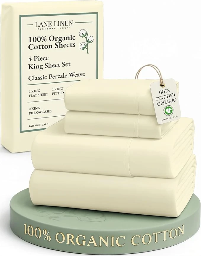 High-End LANE LINEN Organic Cotton King Size Bed Sheets All Season Soft amp Comfy Fully Elasticized Mercized Cotton King Sheets 15 quot Deep Pocket Luxury Bed Sheets King Size- Vanilla Unique