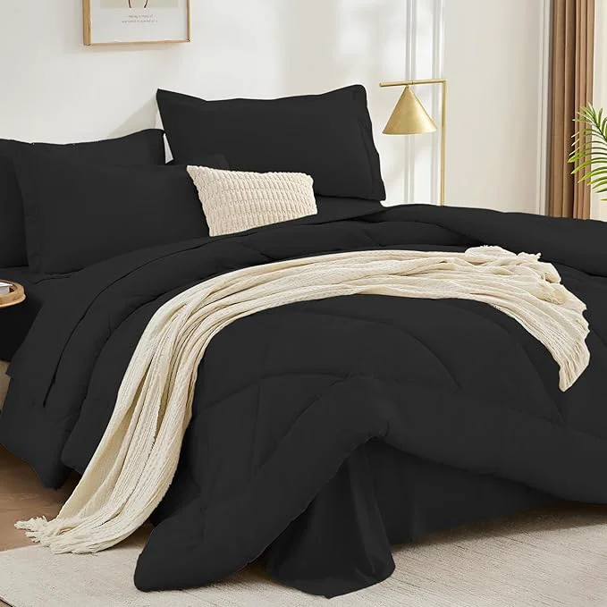 Organic FUANNA 7 Pieces King Size Comforter Set All Season Bed in a Bag King Size Luxury Soft Bedding Sets with Comforter Flat Sheet Fitted Sheet Pillowcases amp Pillow Shams Black Crafted