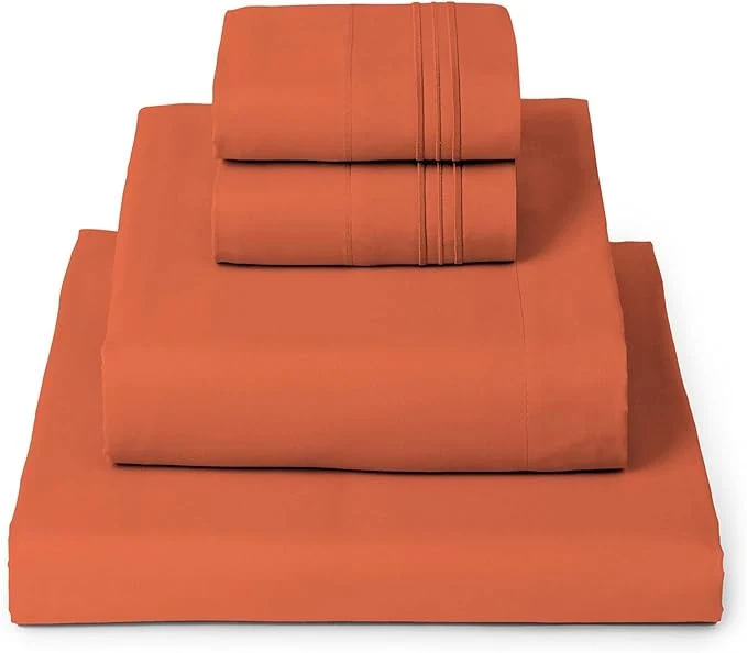 Specialty Mellanni King Sheets Set – 4 PC Iconic Collection Bedding – Hotel Luxury Extra Soft Cooling Bed Sheets – Wrinkle Fade Stain Resistant King Poppy Orange Crafted