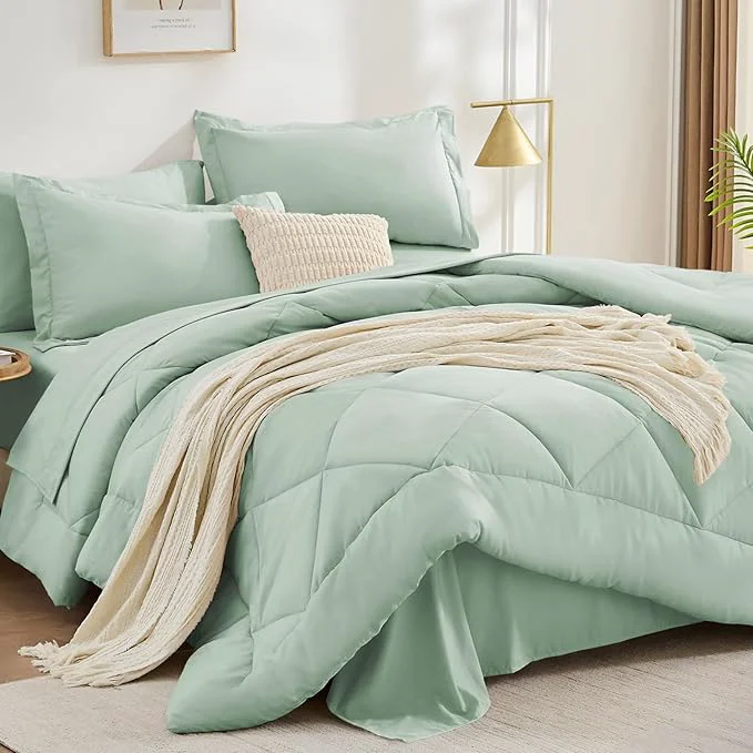 Authentic FUANNA 7 Pieces Queen Comforter Set All Season Bed in a Bag Queen Size Luxury Soft Bedding Sets with Comforter Flat Sheet Fitted Sheet Pillowcases amp Pillow Shams Sage Green Solid