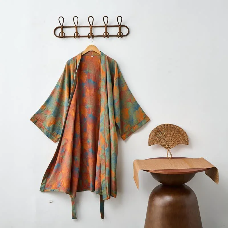 Responsible Ownkoti Ginkgo Leaf Print Cotton Kimono Robe Superior
