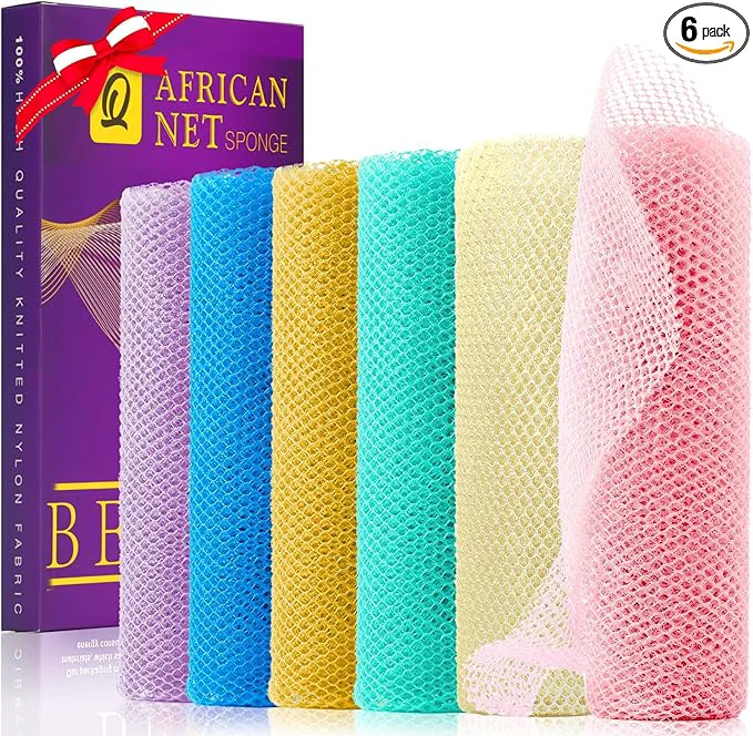 Sustainable UJFQBH 6 Pieces African Net Sponge Long Bath Sponge Exfoliating Shower Body Sophisticated