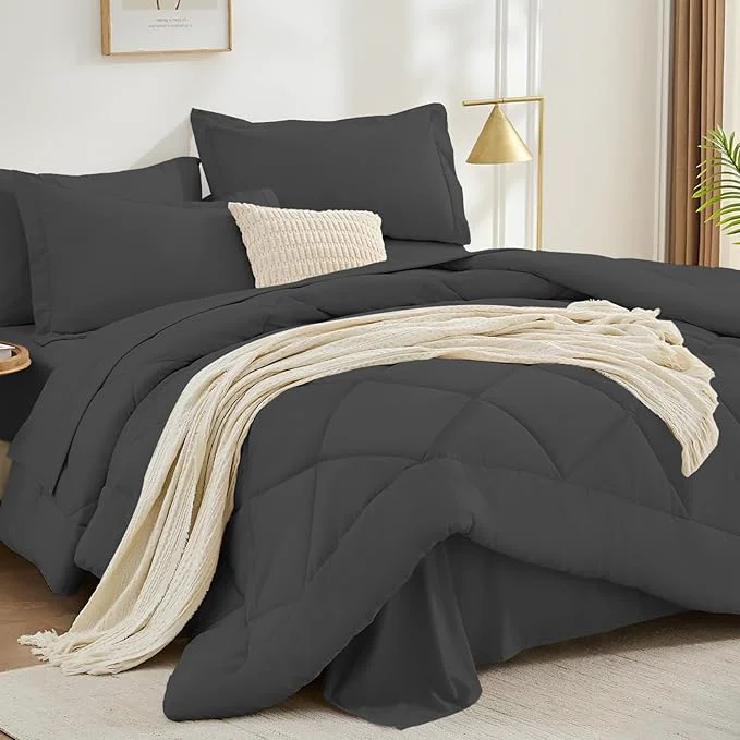 Innovative FUANNA 7 Pieces Full Size Comforter Sets All Season Bedding Sets Full Size Luxury Soft Bed in a Bag with Comforter Flat Sheet Fitted Sheet Pillowcases amp Pillow Shams Dark Grey First-Class