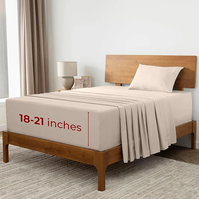 Sophisticated Mellanni Extra Deep Twin XL Sheets – 3 PC Iconic Collection Bedding – Hotel Luxury Ultra Soft Cooling Bed Sheets – Wrinkle Fade Stain Resistant Twin Extra Long Beige Smooth