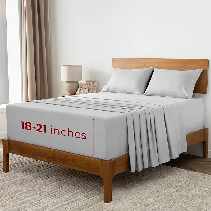 Traditional Mellanni Extra Deep Split King Sheets – 5 PC Iconic Collection Bedding – Hotel Luxury Ultra Soft Cooling Bed Sheets – Wrinkle Fade Stain Resistant Split King Light Gray Original Design