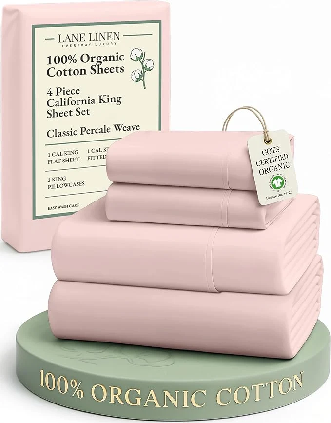 Exclusive LANE LINEN Organic Cotton Fully Elasticized California King Sheet Set Low Pilling Fade Resistant Machine Washable Naturally Cooling Mercerized Soft amp Comfy Cotton Sheets – Sepia Rose Crafted