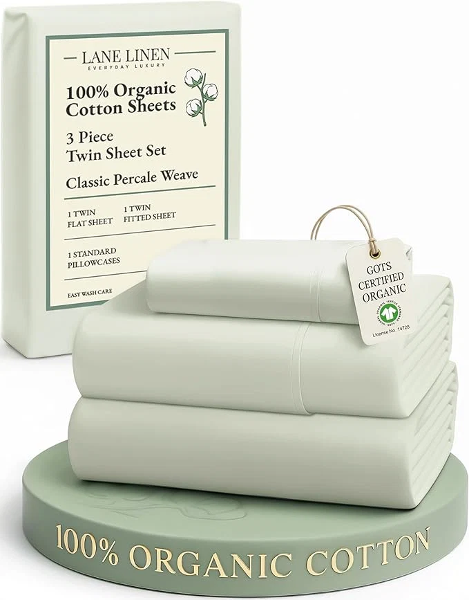 Flexible LANE LINEN Organic Cotton Twin Sheets Soft amp Comfy Percale Weave Mercerized Fully Elasticized Reinforsed Seam Naturally Temperature Regulating Cotton Sheets Twin- Mineral Professional