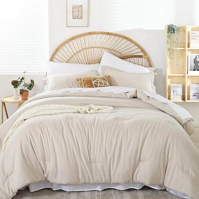 High-Performance weigelia King Size Comforter Set 7 Pieces Beige Comforter Set Bed in a Bag Soft Microfiber King Bedding Set with Sheets Pillow Shams and Pillowcases for All Season Organic