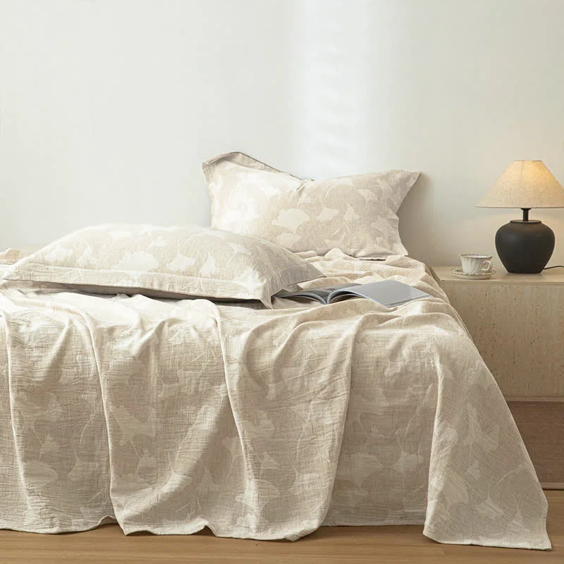 Casual Ownkoti Ginkgo Leaf Textured Cotton Linen Bedspread Professional