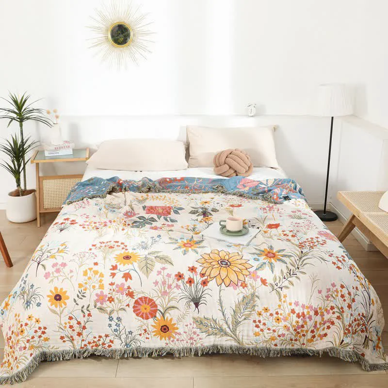 Solid Ownkoti Blooming Sunflower Cotton Gauze Reversible Quilt Clean