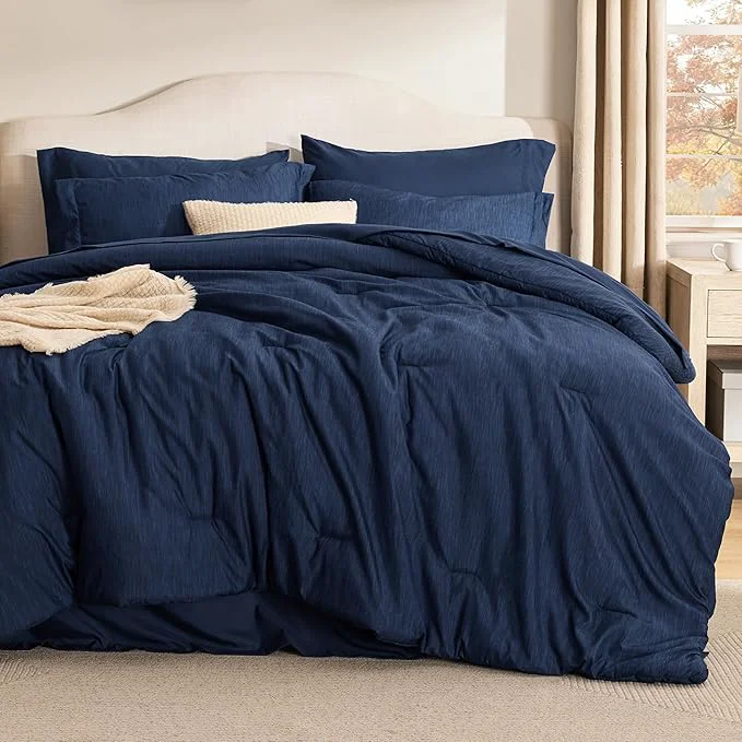 Smart Bedsure Full Comforter Set Navy – Bed in a Bag Full Size Bedding 7 Pieces Cationic Dyed Bed Set Gift for Family Navy Soft Bedding for All Seasons Comforter with Sheets Pillowcases amp Shams High-End