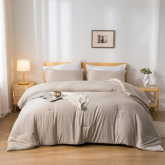 Classic weigelia Full Size Comforter Set 7 Pieces Oatmeal Comforter Set Microfiber Comforters Full Size with Sheets Soft Fluffy Bedding Set with Sheets for All Season Casual