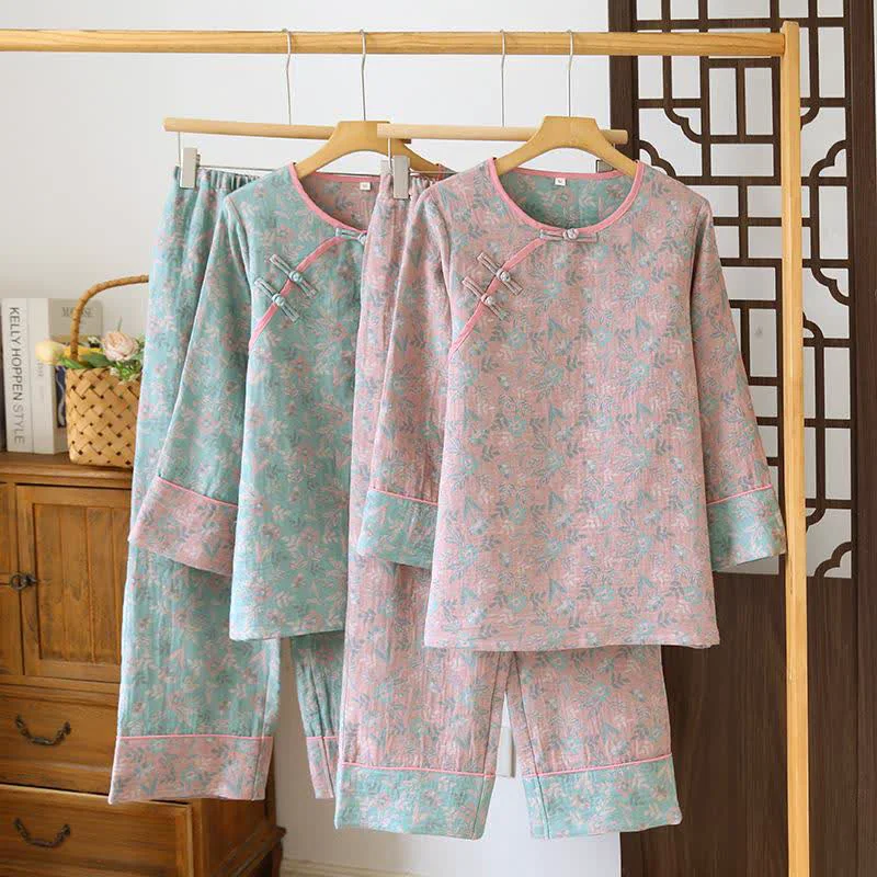 Sustainable Ownkoti Oriental Floral Cotton Gauze Jacquard Pajamas World-Class