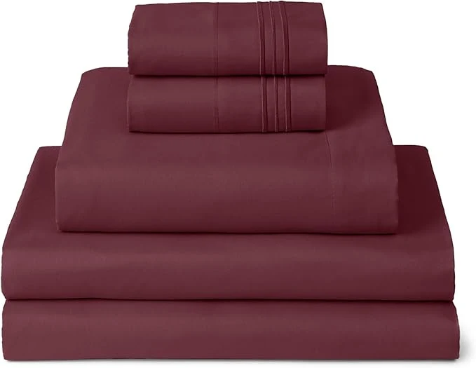 Environmentally Friendly Mellanni Split King Sheets Set – 5 PC Iconic Collection Bedding – Hotel Luxury Extra Soft Cooling Bed Sheets – Wrinkle Fade Stain Resistant Split King Burgundy Crafted