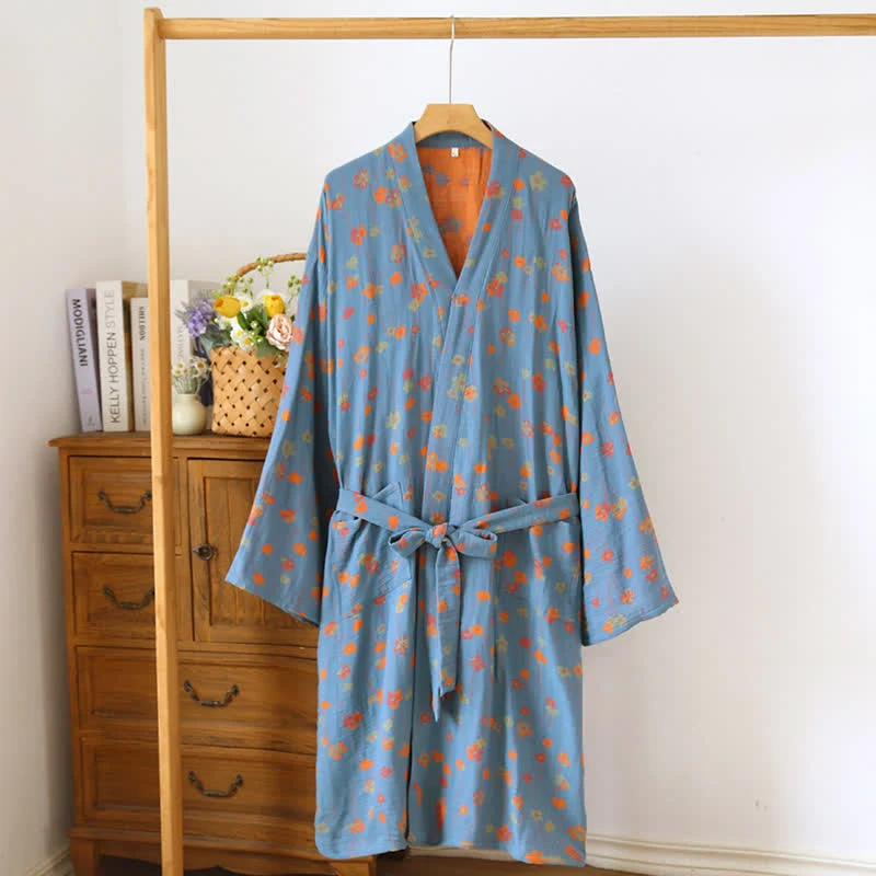 Exclusive Ownkoti Tranquil Floral Japanese Cotton Kimono Robe Flexible