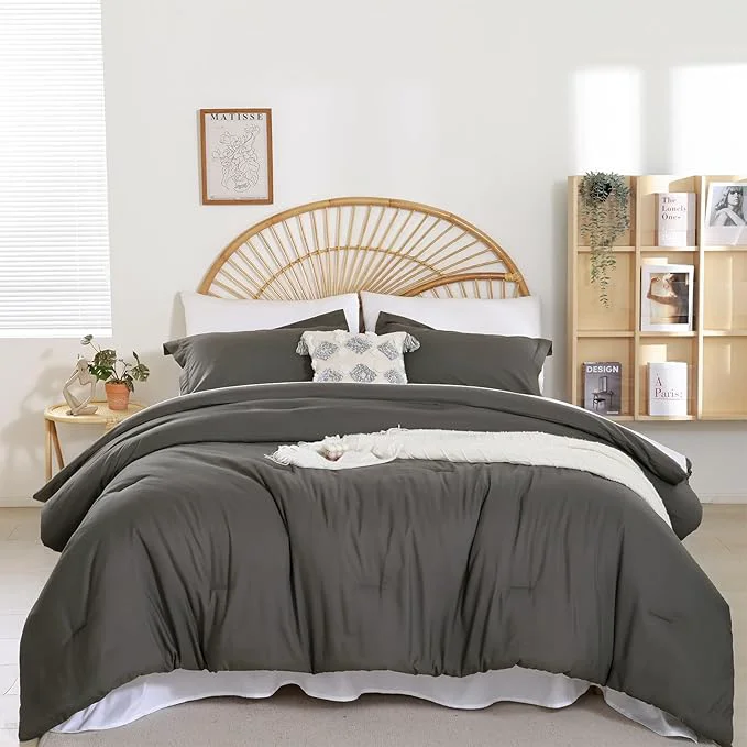 Original Design weigelia Full Size Comforter Set 7 Pieces Dark Grey Full Bed Set Full Comforter Set Soft Boho Bedding Set with Sheets Pillowcases amp Pillow Shams for Women and Men Traditional