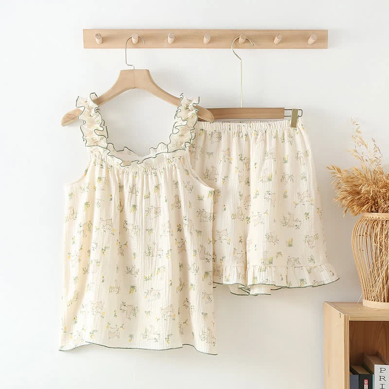 Recyclable Ownkoti Rustic Bunny Cotton Ruffle Cami Pajamas Casual