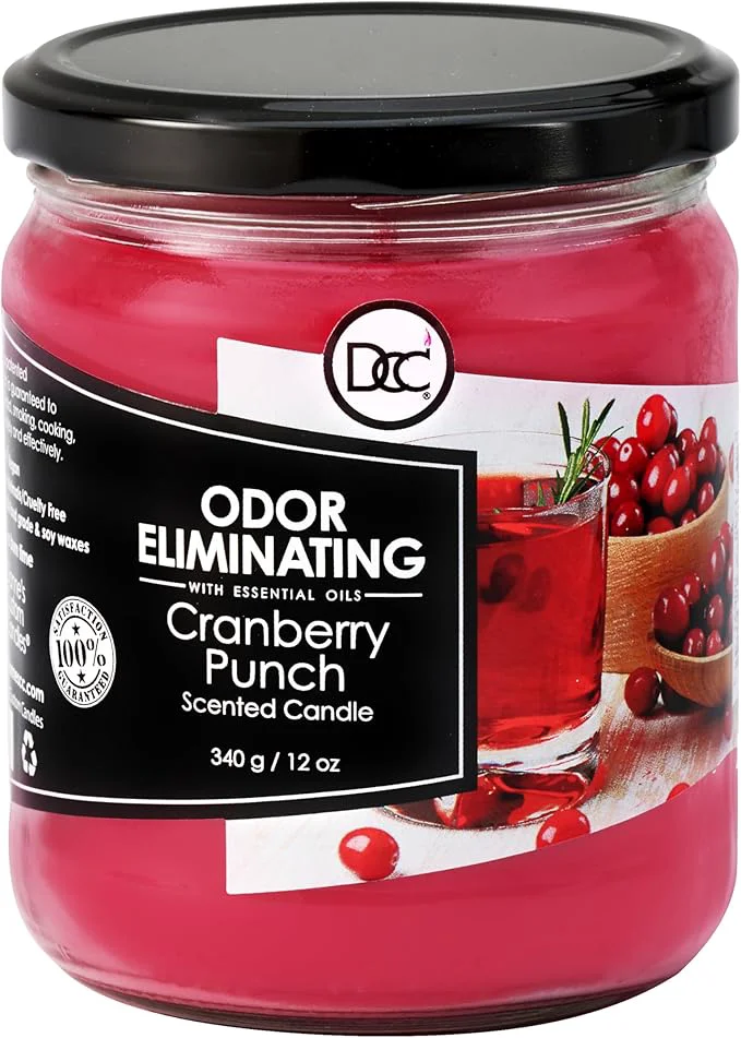 Lightweight Cranberry Punch Odor Eliminating Highly Fragranced Candle Clean