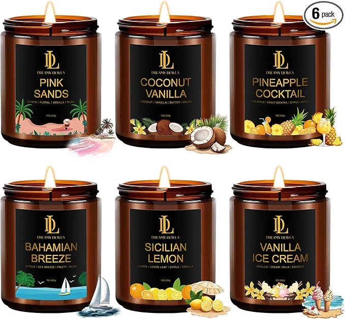 Top-Quality 6 Pack Scented Candles Set 42oz 300 Hour Long Lasting Candle Soy Candles Soft