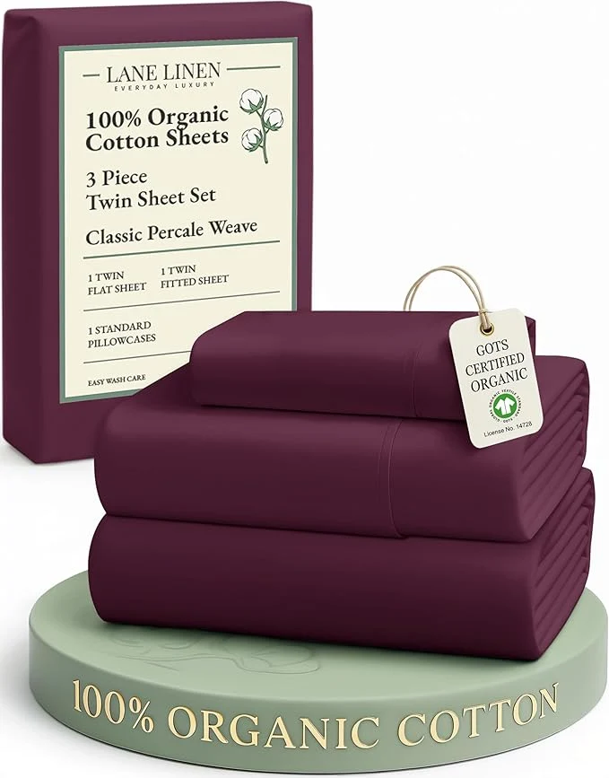 Reliable LANE LINEN Sustainably Produced Organic Cotton Twin Bed Sheet Set Soft amp Breathable Naturally Cool Temperature Regulating Twin Sheet Set Low Pilling Fade Resistant Bed Sheets- Windsor Wine Fine Crafted