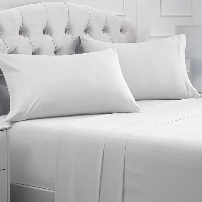 Elite Mellanni Queen Sheets Set – 4 PC Iconic Collection Bedding – Hotel Luxury Extra Soft Cooling Bed Sheets – Wrinkle Fade Stain Resistant Queen Striped White Lightweight