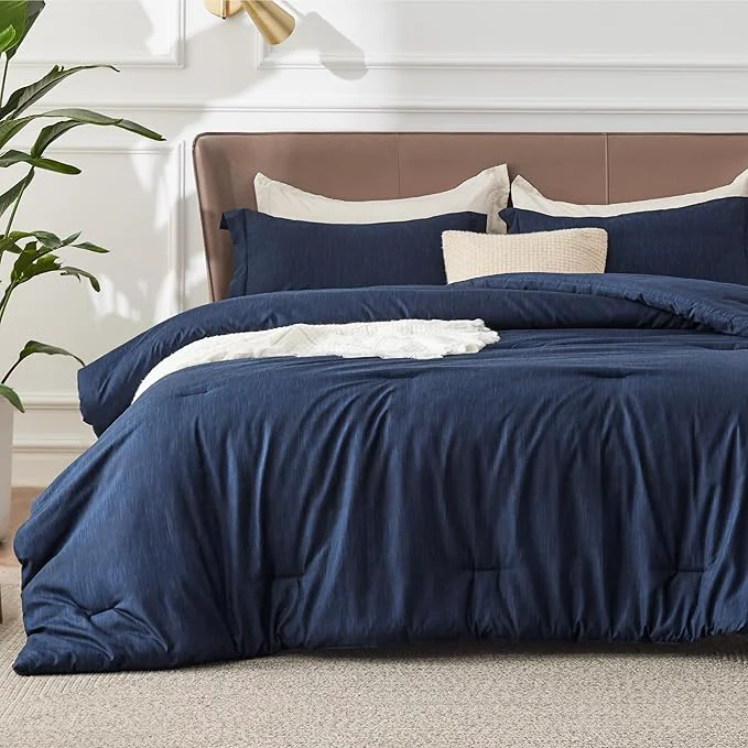 Healthy Bedsure Oversized Queen Comforter Set – Navy Soft Bedding for All Seasons Cationic Dyed Bed Set 3 Pieces 1 Oversized Queen Size Comforter 98 quot x98 quot and 2 Pillow Shams 20 quot x26 quot 2 quot Refined