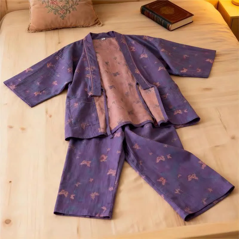 Fast Ownkoti Butterfly Cotton Gauze Kimono Loungewear Set Crafted