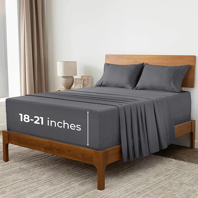 Advanced Mellanni Extra Deep Full Sheets – 4 PC Iconic Collection Bedding – Hotel Luxury Ultra Soft Cooling Bed Sheets – Wrinkle Fade Stain Resistant Full Gray Optimized