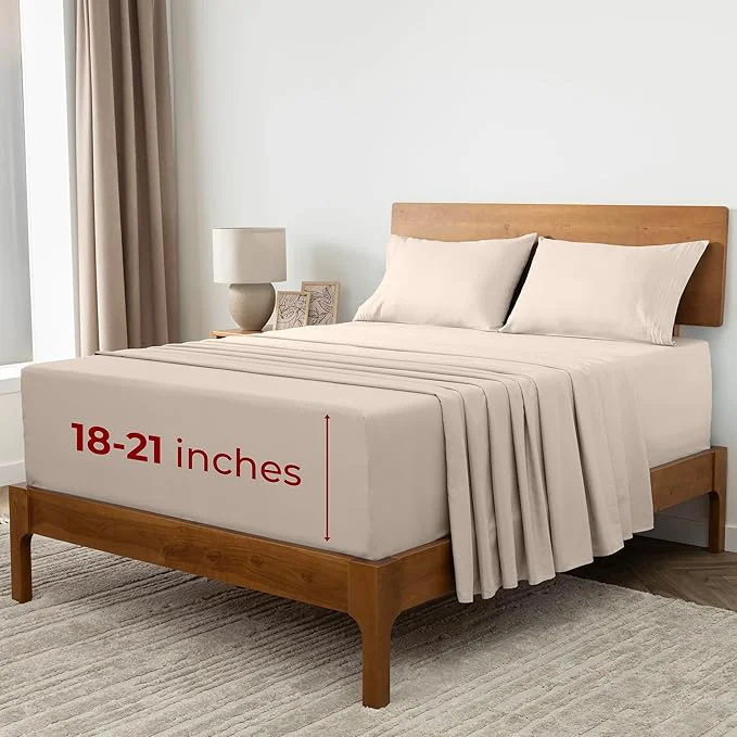 Fine Mellanni Extra Deep Split King Sheets – 5 PC Iconic Collection Bedding – Hotel Luxury Ultra Soft Cooling Bed Sheets – Wrinkle Fade Stain Resistant Split King Beige Authentic
