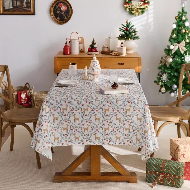 Long-Lasting Ownkoti Christmas Elk Print Waterproof Tablecloth First-Class