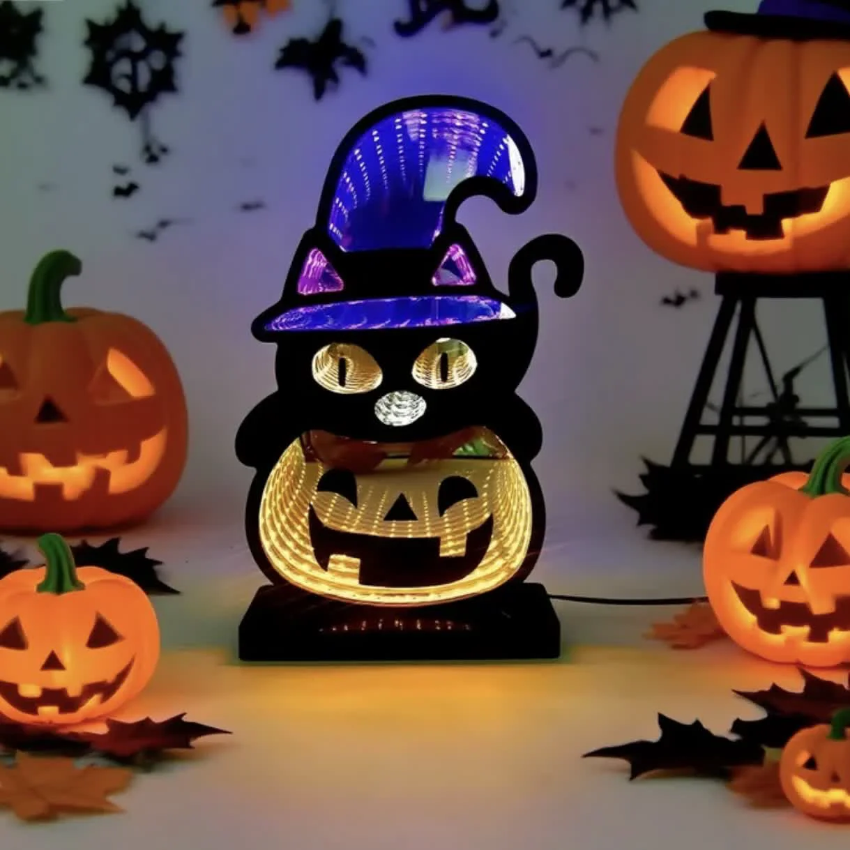Authentic Ownkoti 3D Black Cat Pumpkin Infinity Lights Breathable