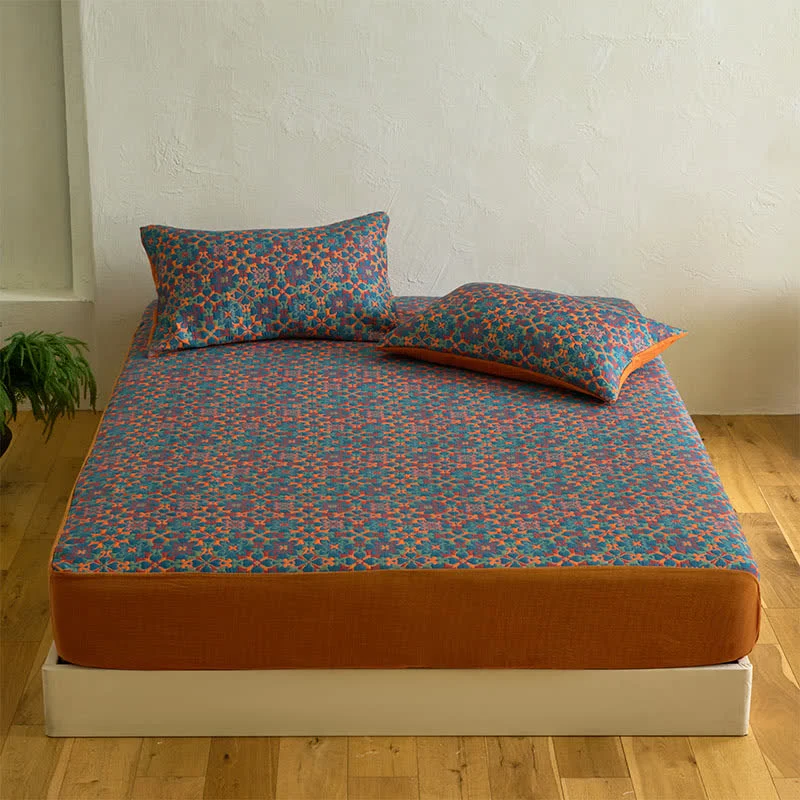Detailed Ownkoti Retro Geometric Pattern Cotton Fitted Sheet Convenient