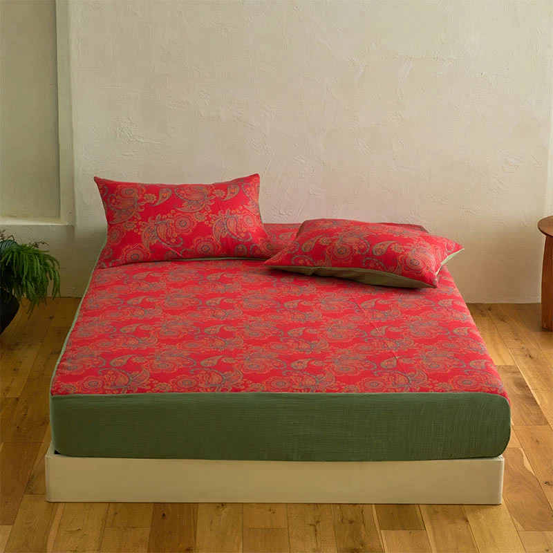 Solid Ownkoti Paisley Floral Cotton Jacquard Fitted Sheet Elite