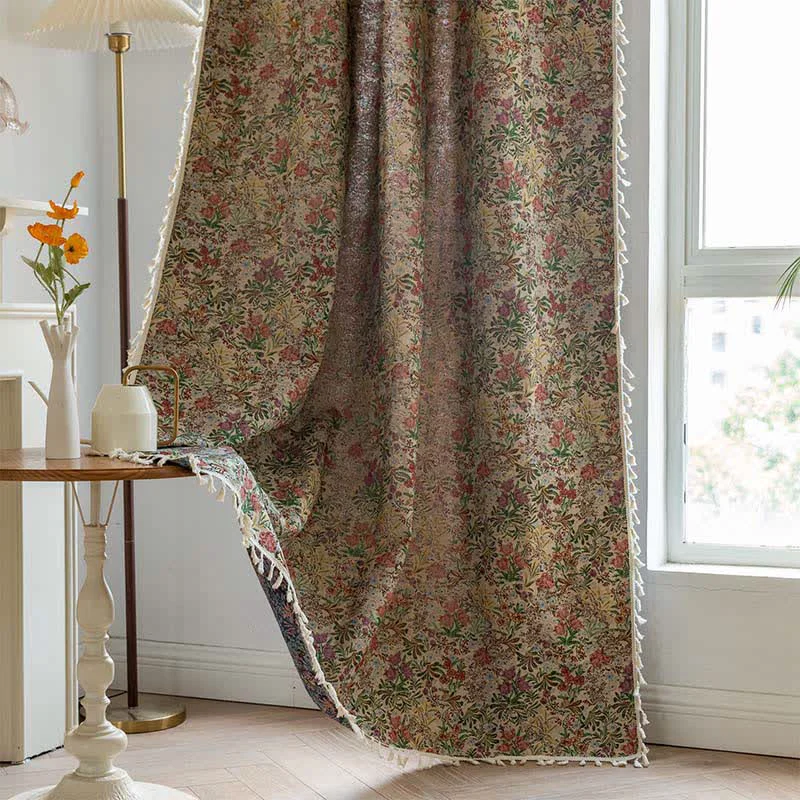 Sophisticated Ownkoti Painterly Vintage Floral Tassel Curtain Exclusive