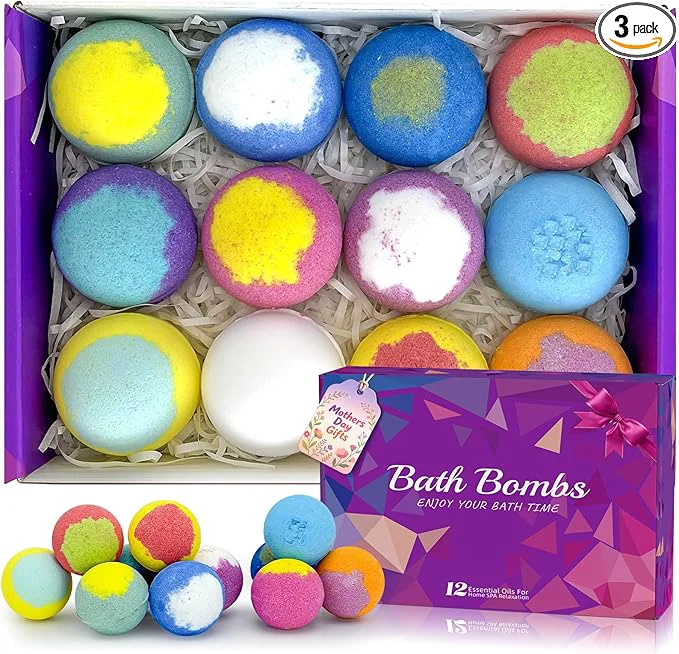 Crafted Bath Bombs for Women Gift Set 12 Pack Natural Relaxing Bath Bombs for Fast